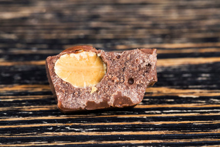 real almonds and chocolate from cocoa, the details of the chocolate broken into pieces