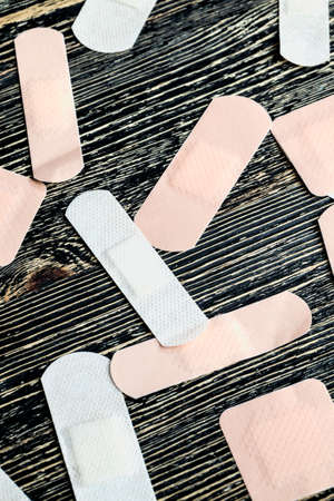 several medical bandages with treatment against bacteria, a close up of medical useful thingsの写真素材