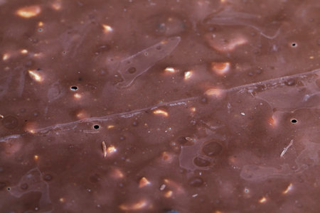 delicious and sweet chocolate made from cocoa and sugar with nuts, details and closeup of cocoa and...
