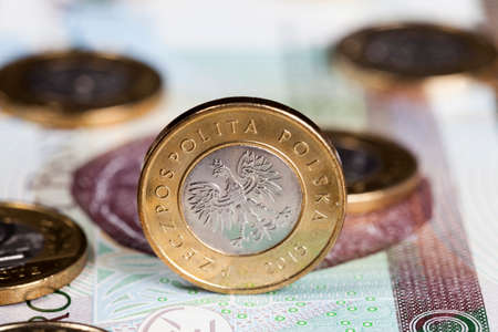 cash Polish coins, the national currency of Poland, which is part of the European Unionの写真素材