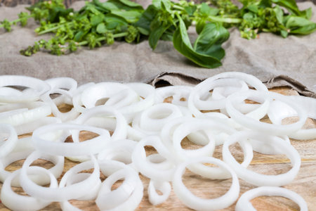 sliced for cooking fresh natural onion, white onion, suitable for making saladsの写真素材