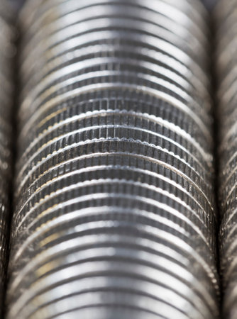 silver coins, a metal alloy from which metal cash coins are made for making payments and settlements, the course plan of real coins is used in the state monetary system, closeupの写真素材