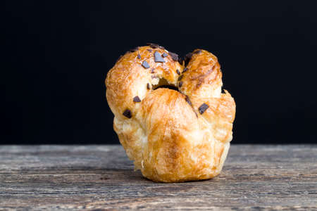 sweet and delicious pastries with chocolate pieces, sweet wheat flour bun with chocolate pieces and chocolate fillingの写真素材