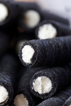 very sweet waffles and crispy black waffles made from wheat flour and the addition of activated...