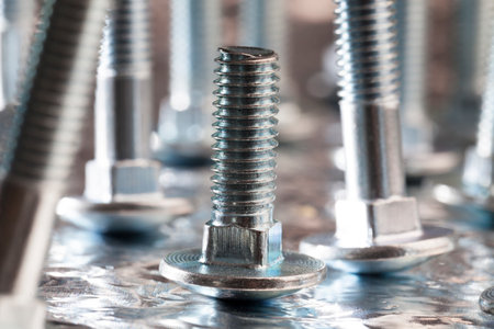steel metal bolts for construction and installation work, bolts for screwing nutsの写真素材