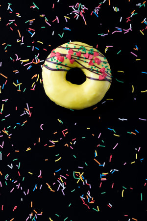 delicious donuts made of dough and filling, fast food and desserts with a lot of calories, delicious donuts with chocolate covered fillingの写真素材