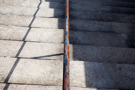 ordinary simple stairs made of concrete and cement, close - up in natureの写真素材