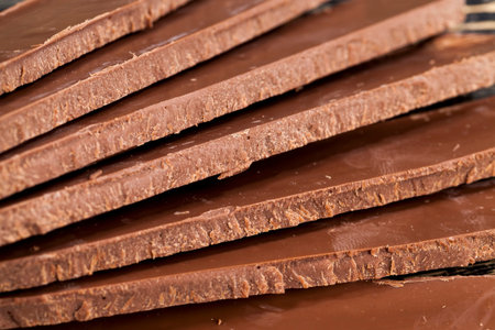 chocolate made from cocoa, sugar and milk powder, closeup of chocolate products made from cocoa and...