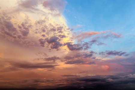 red bright clouds during sunset or sunrise, landscape in nature, out of focus
