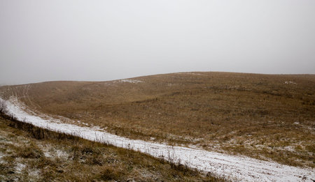 snow in the field in the winter season, real winter frosty weatherの写真素材