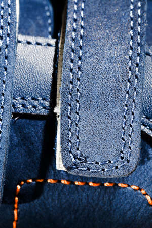 part of the real leather shoes, photo details and close-up shoes in blueの写真素材