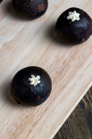 chocolate rum potato cake, a traditional Eastern European dish with cocoa and butter called Potatoの写真素材