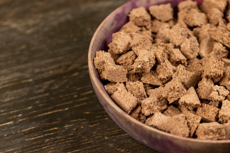 pieces of natural cork wood on the table, small pieces of cork bark for domestic use, pieces of bark...