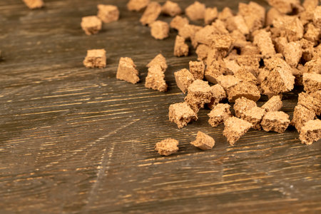 pieces of natural cork wood on the table, small pieces of cork bark for domestic useの写真素材
