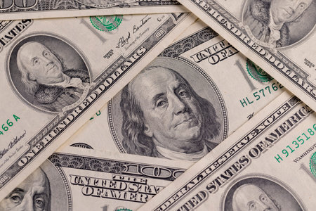 Old one hundred genuine American dollars series from 1990 to 2006, old American dollars in face...