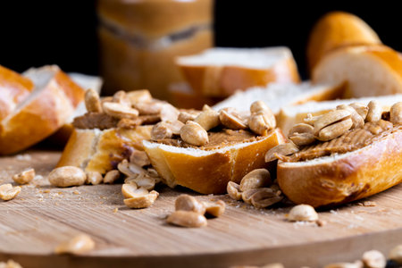 Peanut paste with roasted peanuts, cooking breakfast with peanut butter