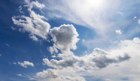 Blue sky with clouds in sunny weather, summer season with blue sky and clouds, windy weather