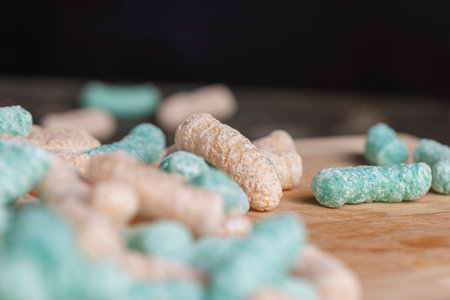 Colorful corn sticks for a quick breakfast, corn flour ingredients for making a quick breakfast in the morningの写真素材