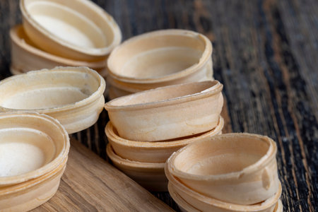 Waffle cups for making snacks and various dishes, waffle empty cups for other foodの写真素材