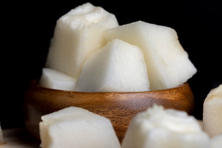 Sliced ripe melon, juicy melon divided into piecesの写真素材