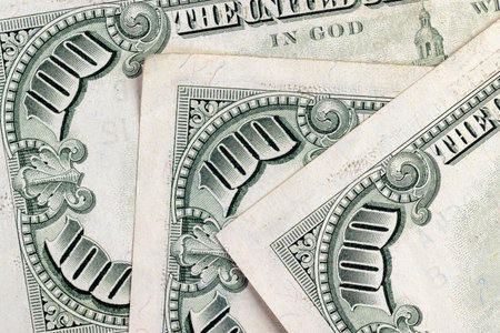 100 old US dollars , details of authentic paper money with a face value of one hundred American dollars closeup, the reverse of dollarsの写真素材