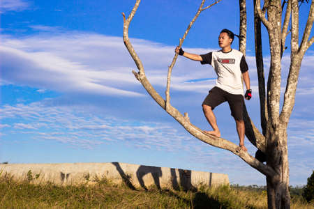 Man is Climbing a Treeの写真素材