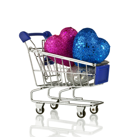 Shopping cart with Christmas gifts and presents.の写真素材