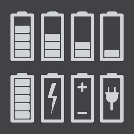 Set of battery charge level indicators isolated on greyのイラスト素材
