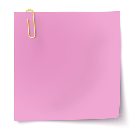 Rosy sticky note with yellow paper clip isolated on white backgroundのイラスト素材