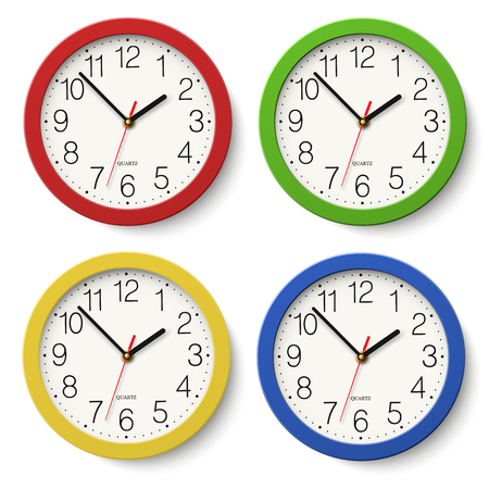 Set of round wall clock with color bodies isolated on white backgroundのイラスト素材