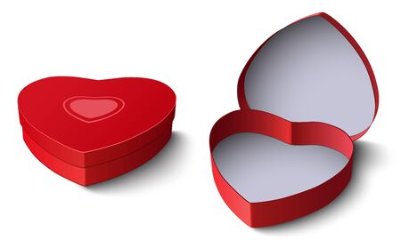 Vector opened and closed red gift box in shape of heart isolatedのイラスト素材