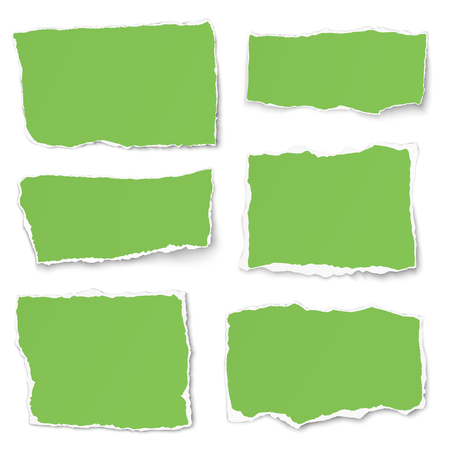Set of green paper different shapes tears isolated on white backgroundのイラスト素材