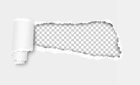 Vector ripped hole in white sheet of paper with soft shadow and checkered background in the resulting windowのイラスト素材