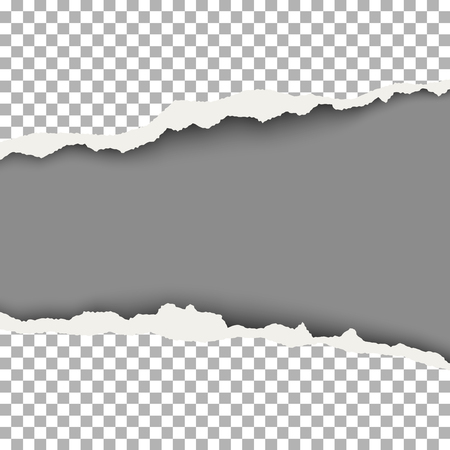 Snatched middle of transparent paper with torn edges, soft shadow and space for text. Dark gray background of the resulting window. Template paper design for banner, advertising and marketing.のイラスト素材