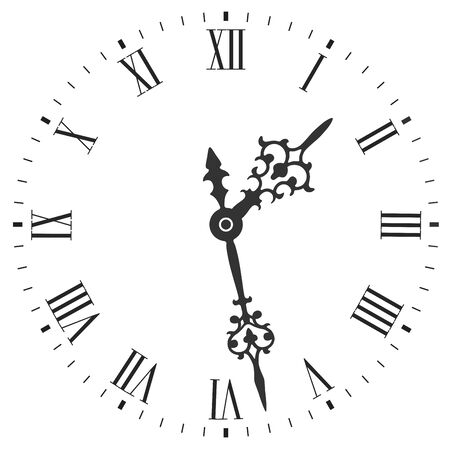 Elegant clock face with roman numerals and tick marks placed on a white. Vector illustration.のイラスト素材