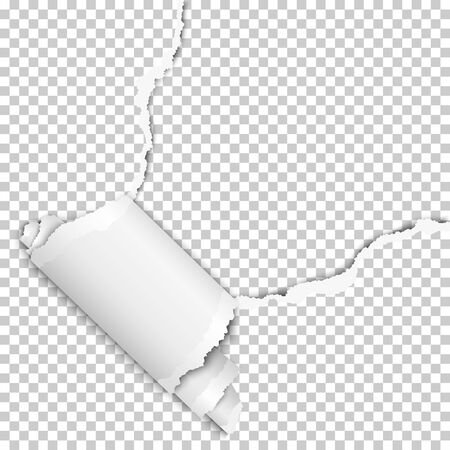 Vector torn upper right corner of sheet of transparent paper with curl. Template paper design.のイラスト素材
