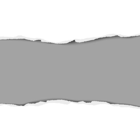Torn strip from the middle of a white sheet of paper with dark gray resulting background. Template vector design.のイラスト素材
