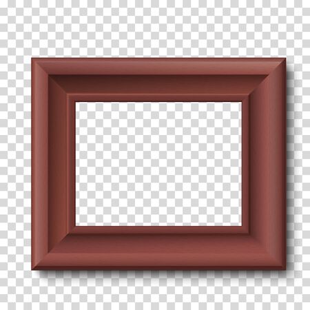 Brown wooden vintage frame isolated on transparent background. Vector frame template placed horizontally.のイラスト素材