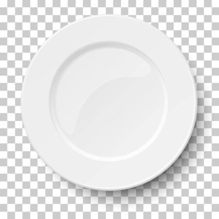 Empty classic white plate isolated on transparent background. View from above.のイラスト素材