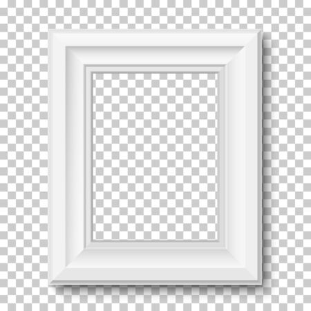 White wooden vintage frame isolated on transparent background. Vector frame template.のイラスト素材