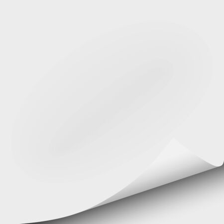 Sheet of white paper with curled lower right corner. Element with space for text, ad and other aims. Vector template paper design.の写真素材