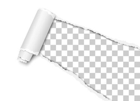 Vector diagonally torn hole in white sheet of paper from lower right corner with cur and  soft shadowのイラスト素材