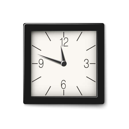 Vector classic black and white square wall clock isolated on whiteのイラスト素材
