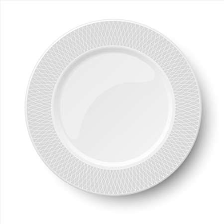 Empty classic white vector plate with gray pattern isolated on white background. View from above.のイラスト素材
