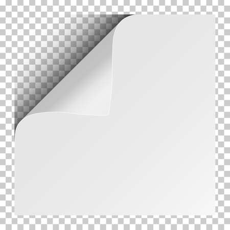 Sheet of white paper with curled corner and soft shadow. Element for ad. Vector illustration.のイラスト素材