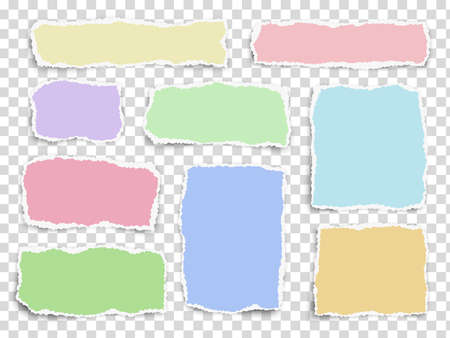 Set of paper different fragments scraps isolated on transparent background. Vector illustration.のイラスト素材