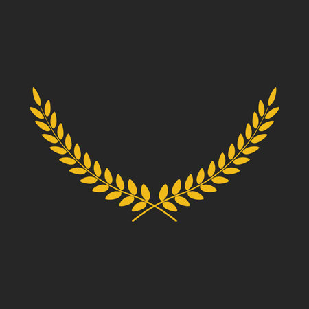 Golden wide laurel wreath vector isolated on black background. Vector illustration.のイラスト素材