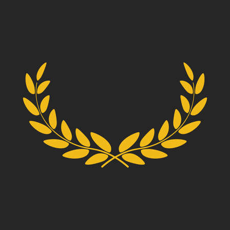 Golden wide laurel wreath icon isolated on black background. Vector illustration.のイラスト素材