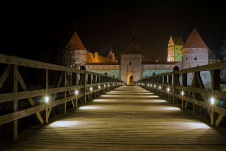 Trakai castle (Traku pilis) in Lithuania near Vilnius at nightのeditorial素材