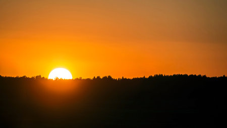 Sunset over the fields. Agricultural landscape in eastern Lithuania.